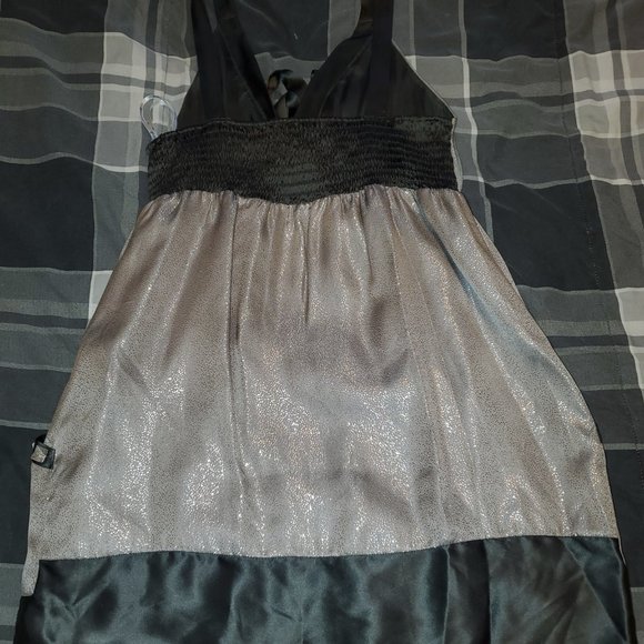 Hale Bob Metallic Silver & Gray Silk Tunic Dress Top Tank Size L Y2K - Picture 4 of 8